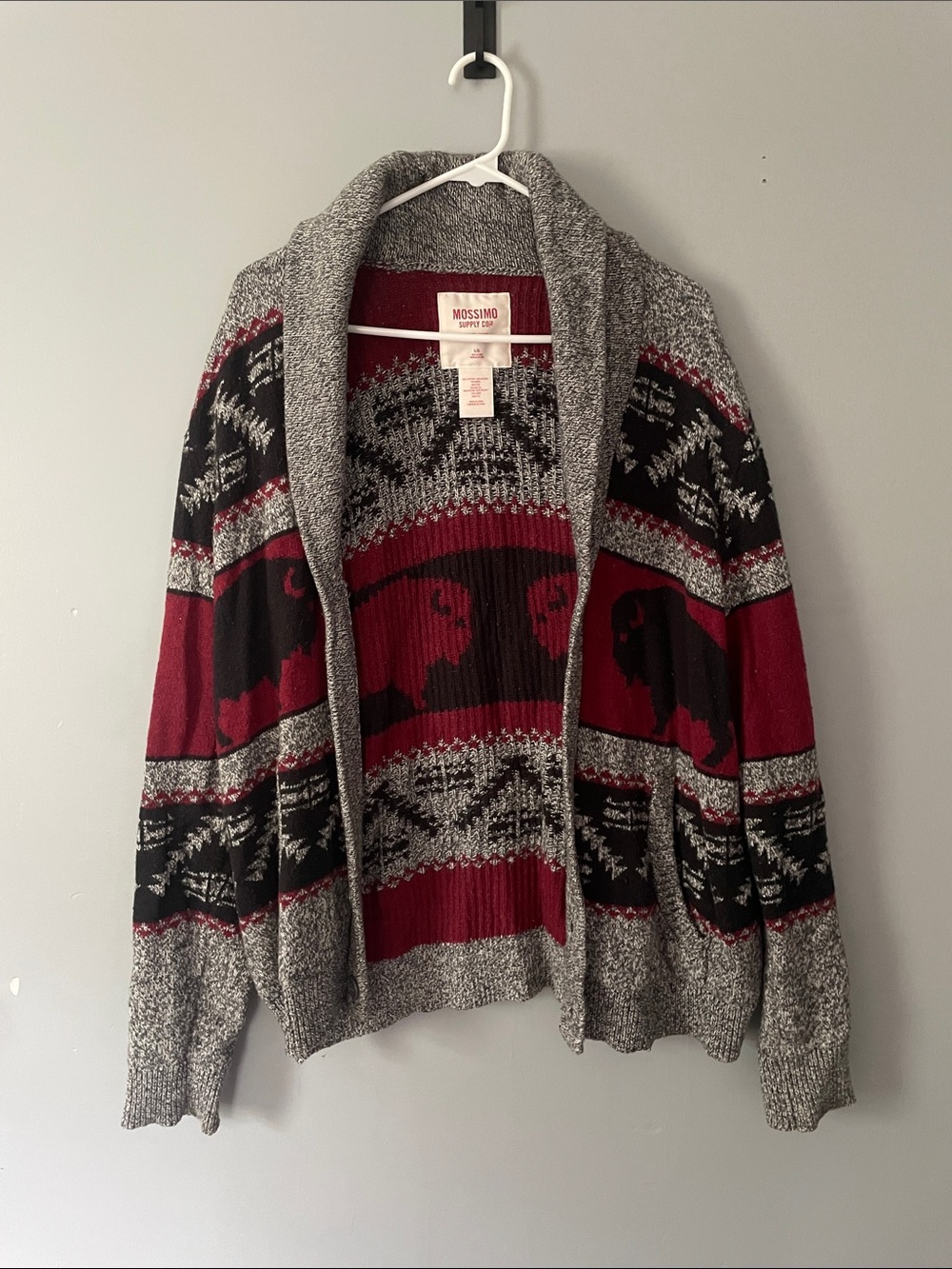 Mossimo Supply Co. Men's Shawl-Collar Cardigan Sweater - Gray, Burgundy & Black